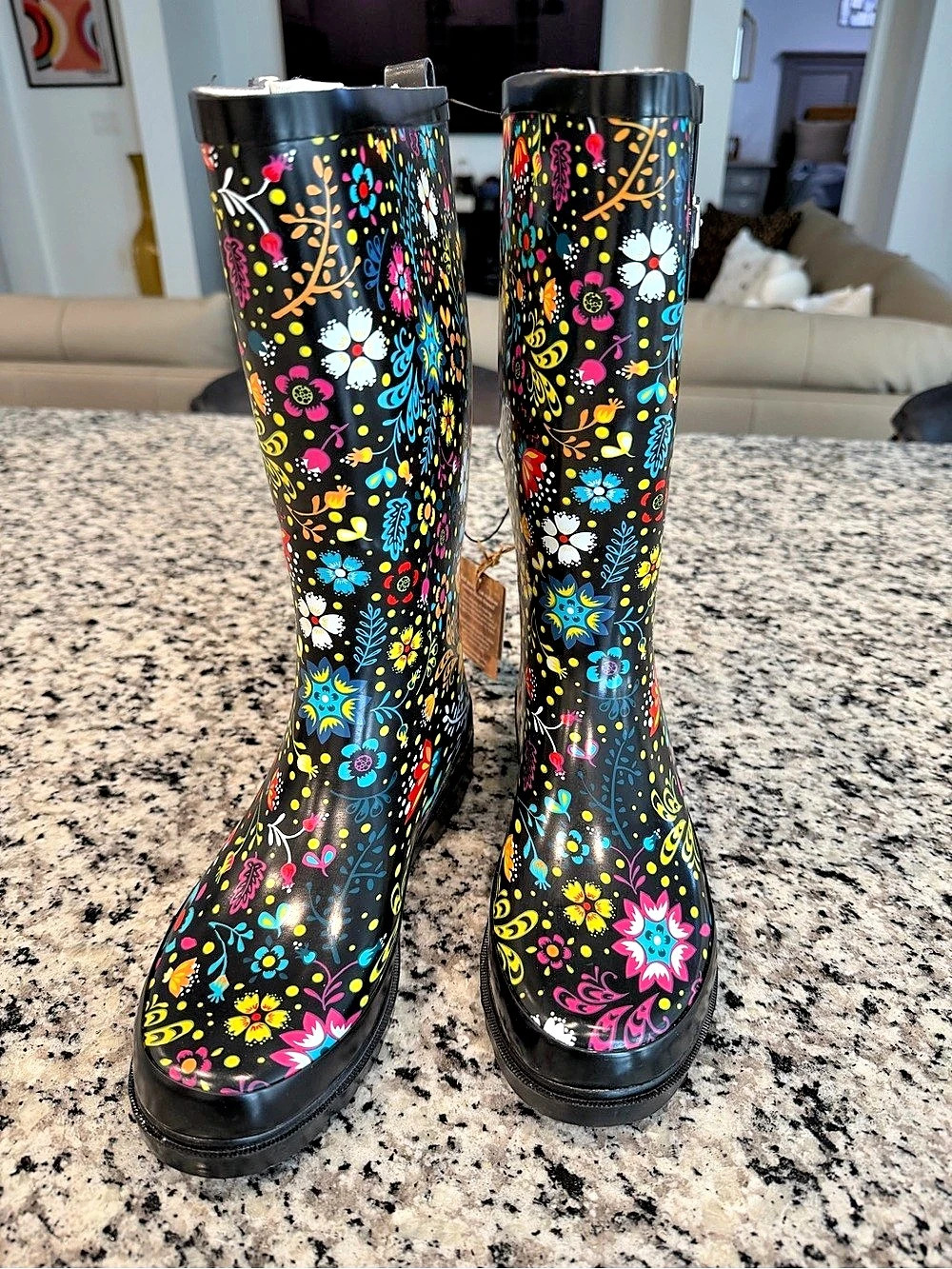 Western Chief Garden Play Black Floral Rain Boots Black & Multicolor US 7